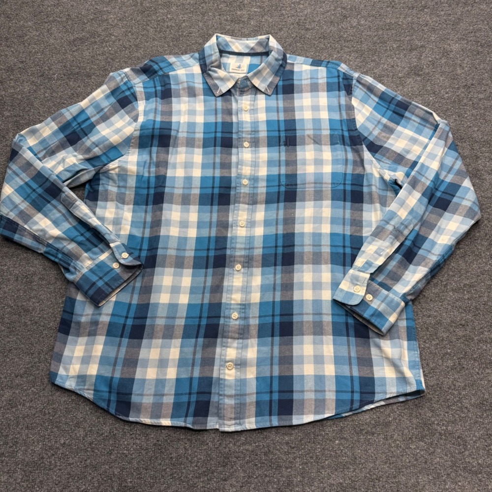 Johnnie-O Hangin Out Mens XL Blue Plaid Long Sleeve Button Down Shirt Coastal